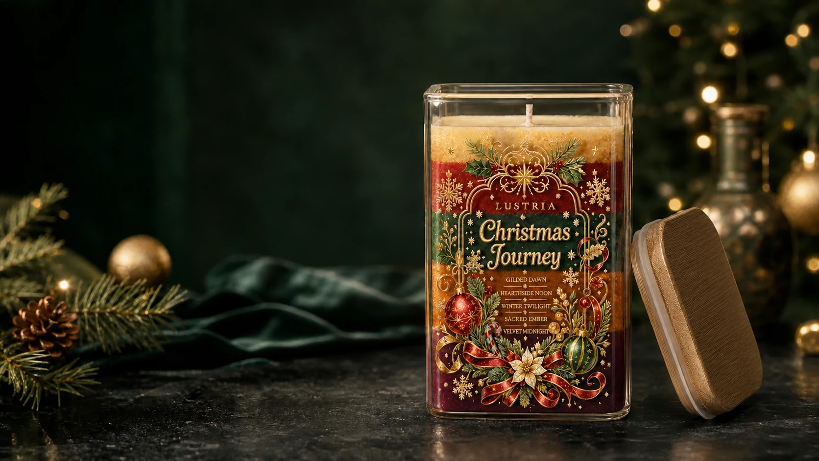 UK-made Lustria Christmas Journey brings five fragrance chapters to one Christmas candle